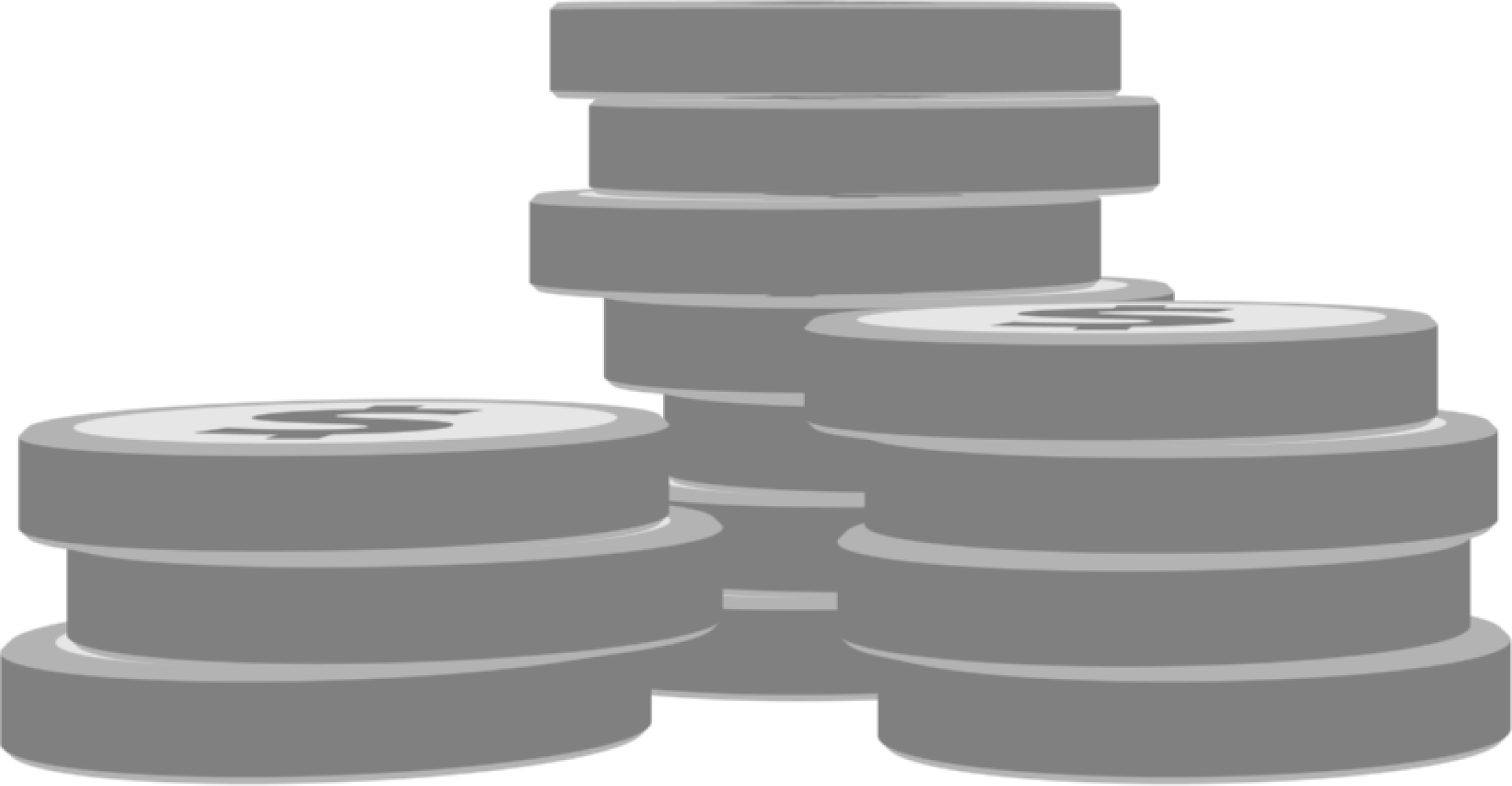 Three stacks of illustrated coins